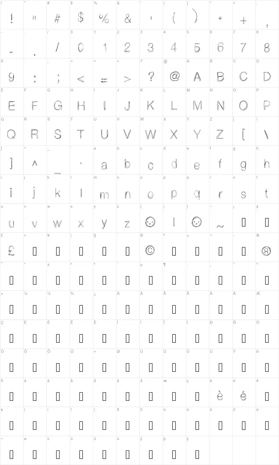 Light Scribefont character map