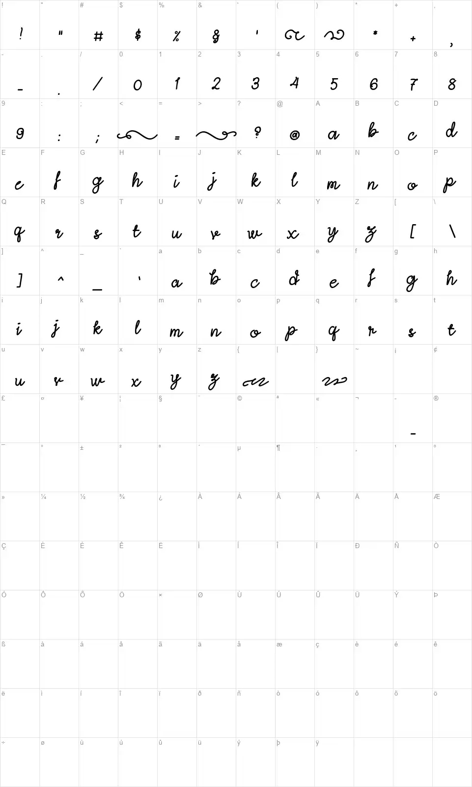 Lightheartfont character map