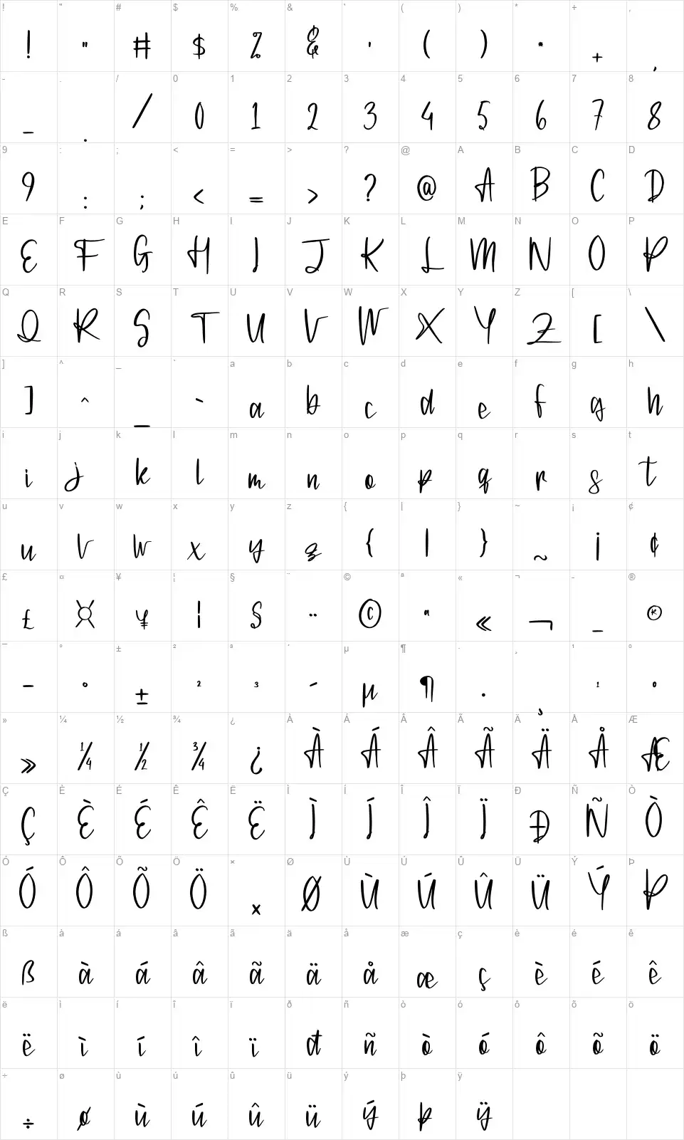 Lightshootfont character map