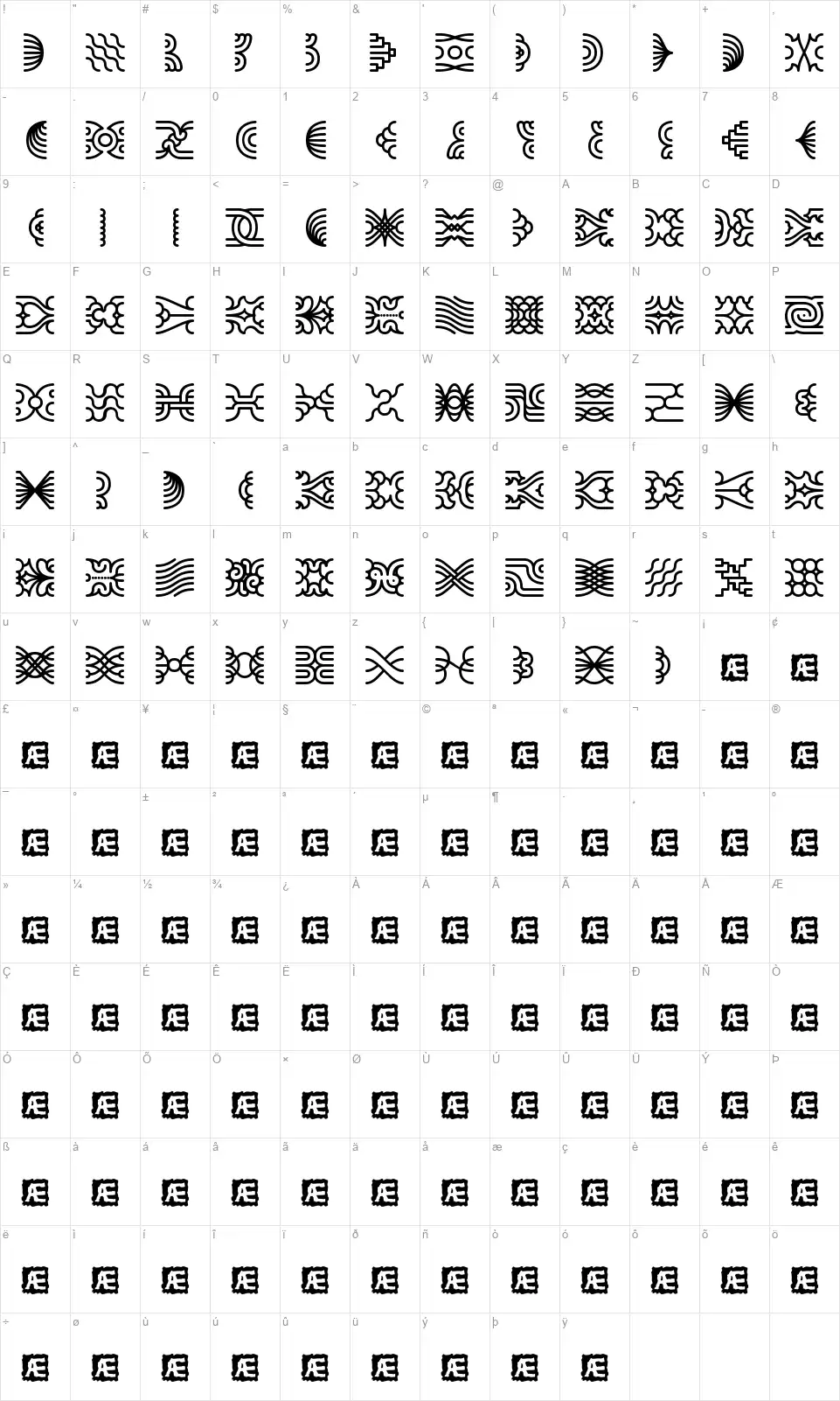 Line Dings BRKfont character map