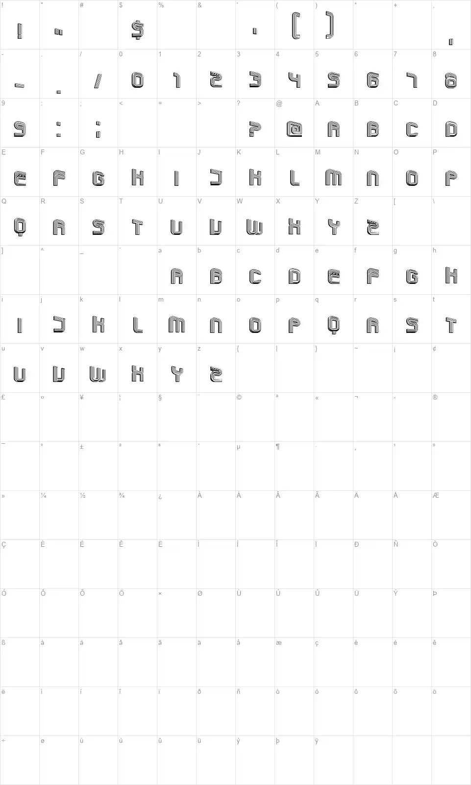 Linesafont character map