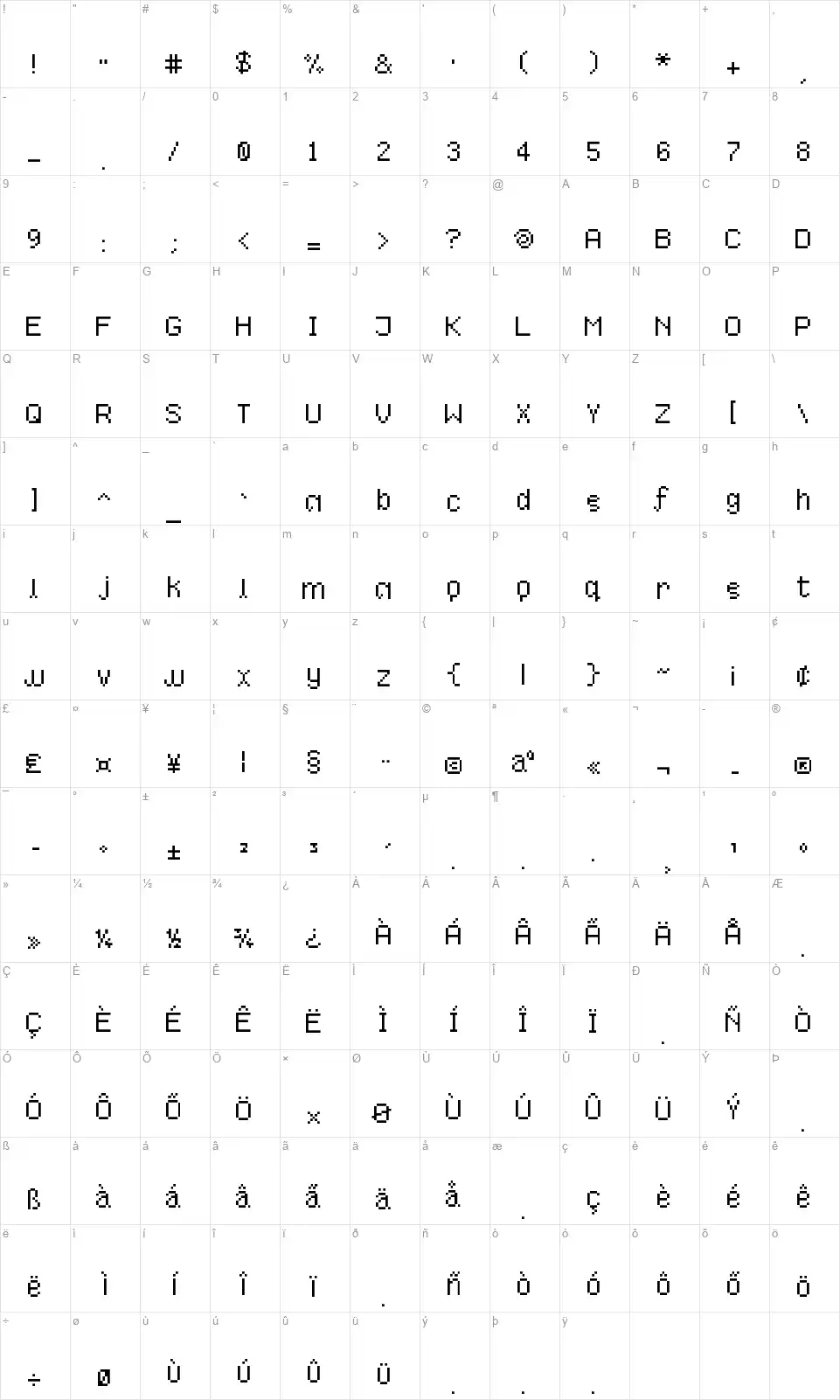 Linja Pi Kama Wanfont character map
