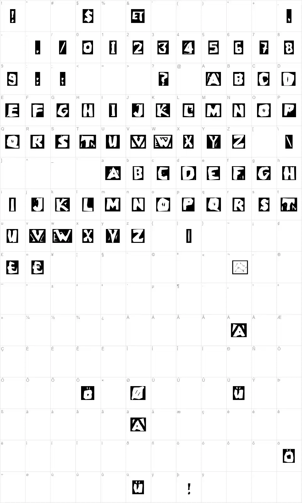 LinoLeumInversfont character map