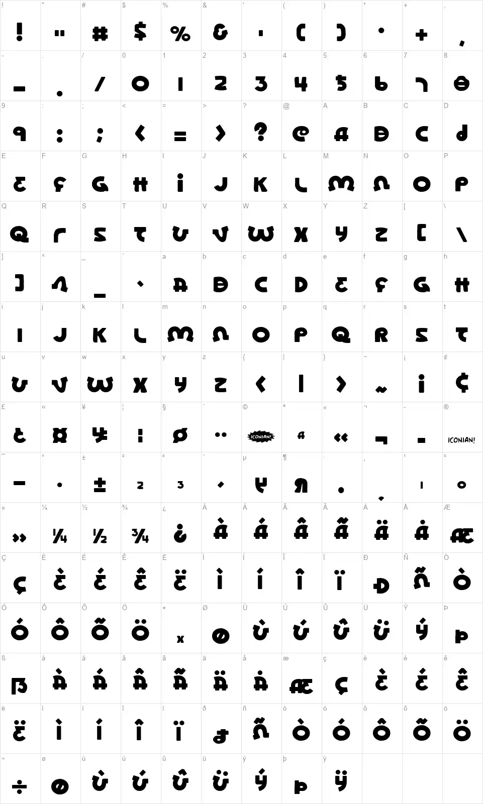 Lionelfont character map