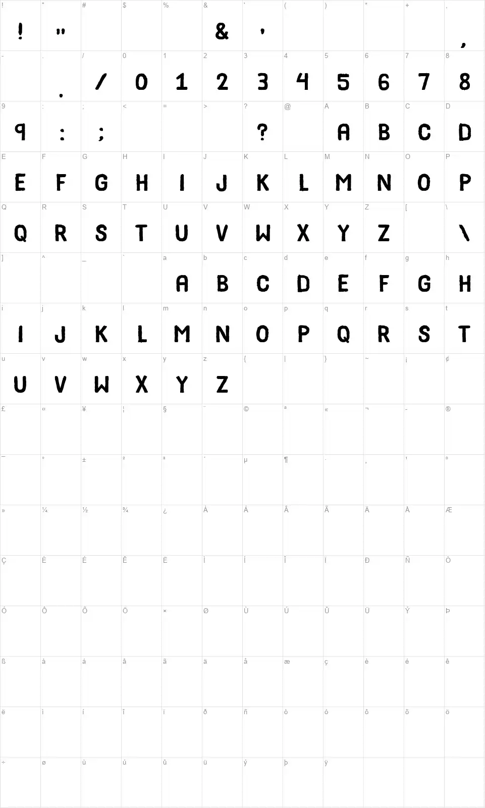 Listen Learn Rethinkfont character map