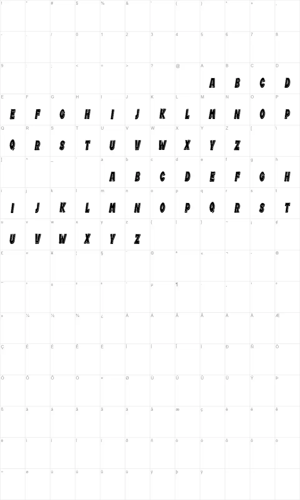 Listerfont character map