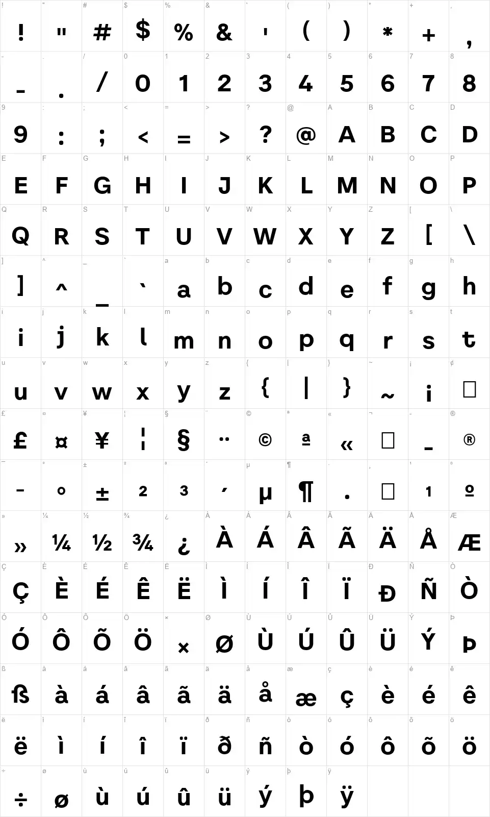 Literalfont character map