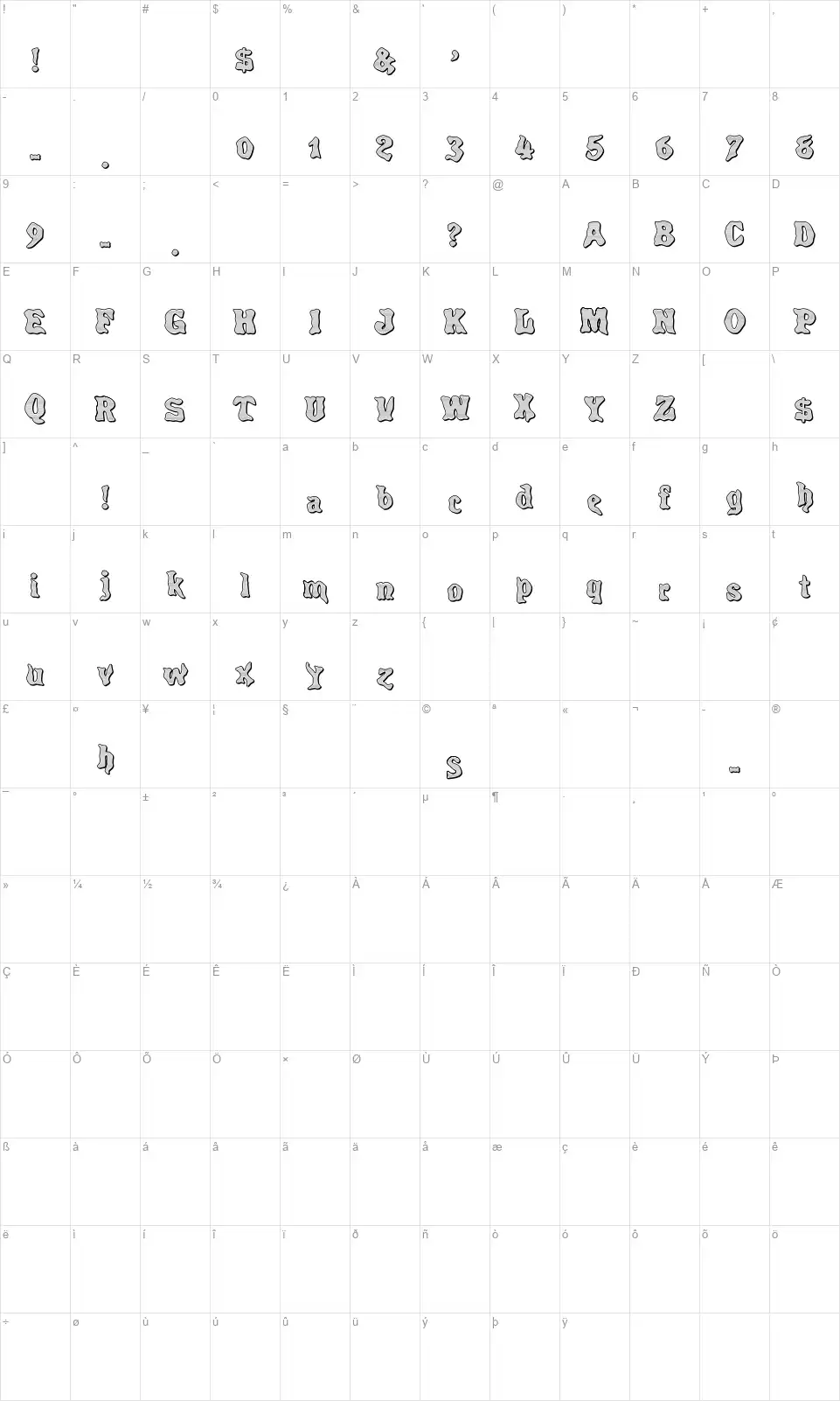 Lithotint 1888 Map Lithotint 1888font character map