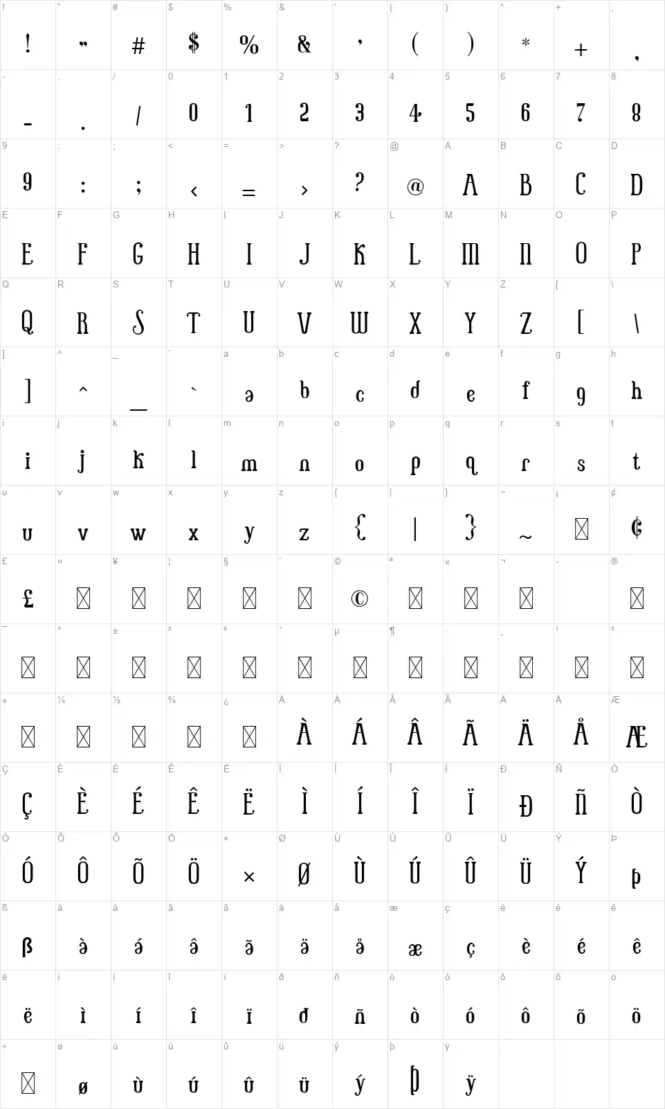 Little Babyfont character map