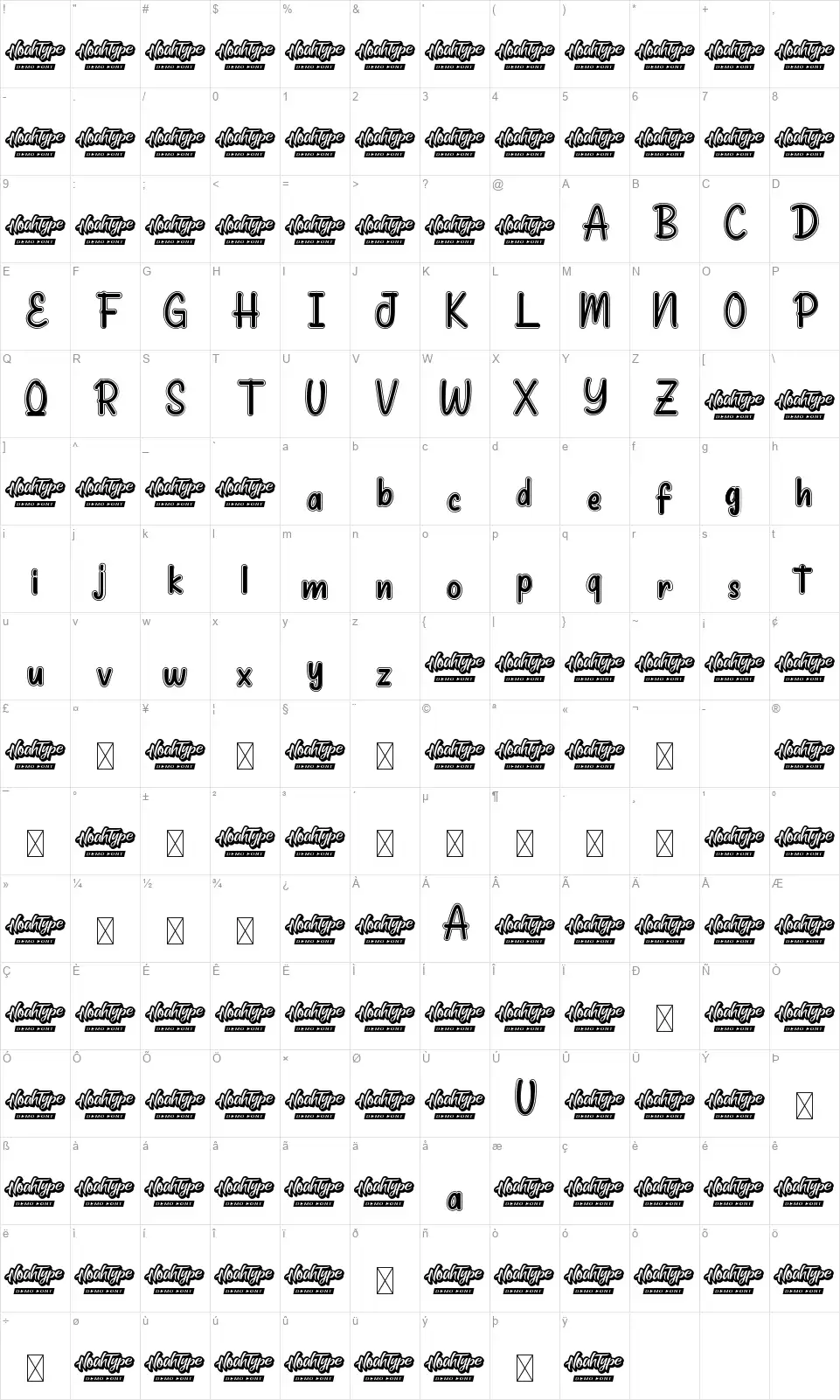 Little Cartoonfont character map