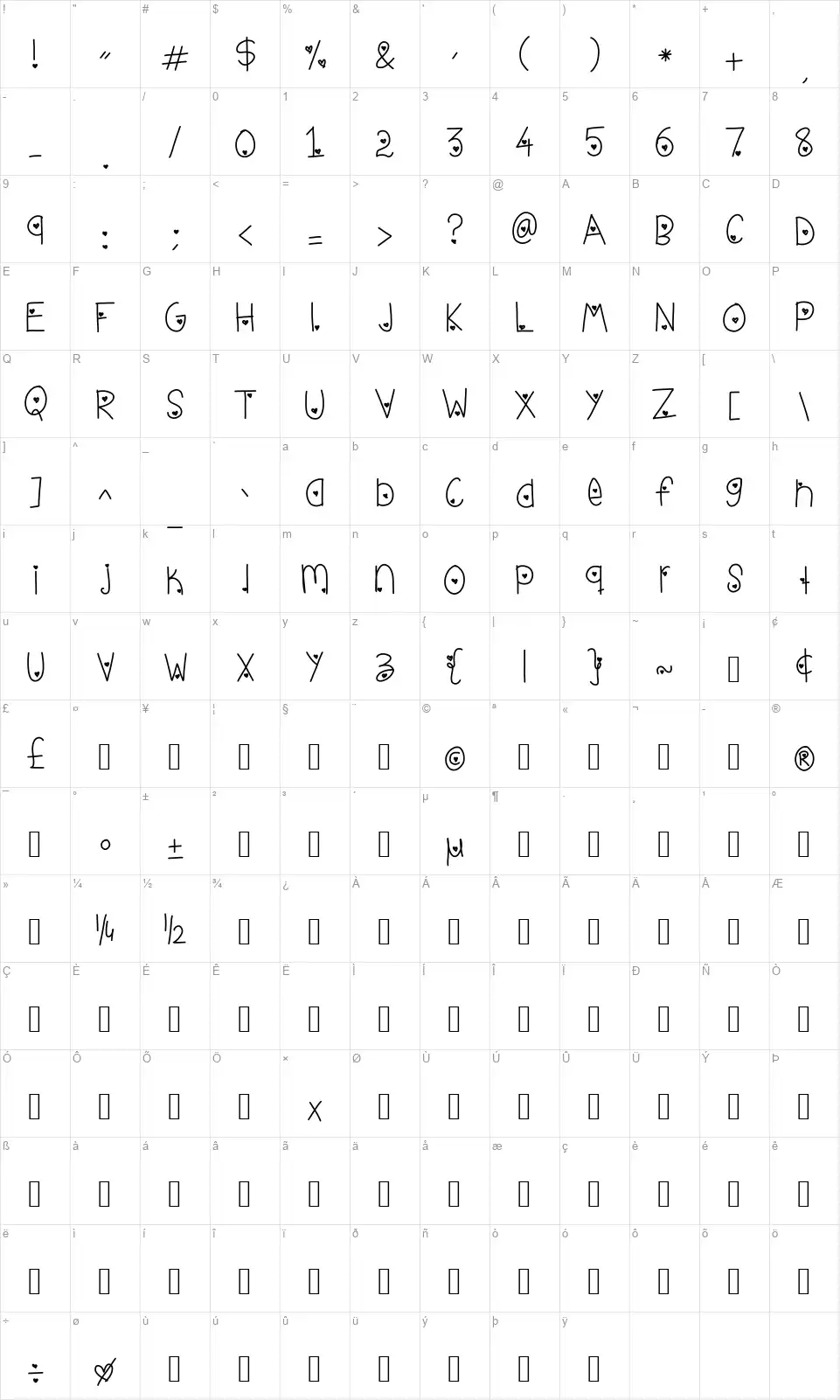 Live love lifefont character map