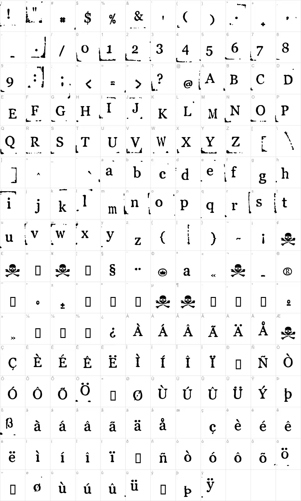 LL Pearlfont character map