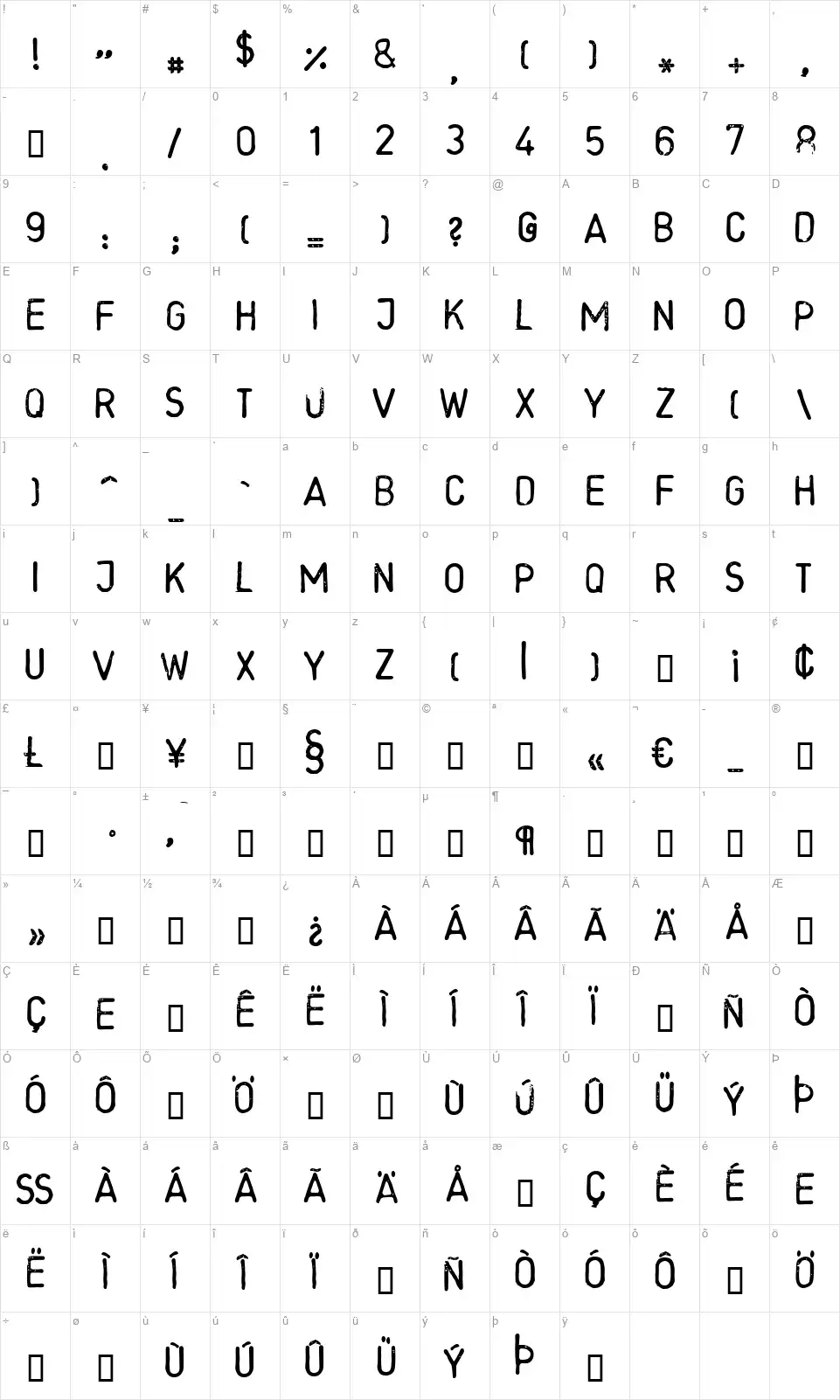 LL Roundedfont character map