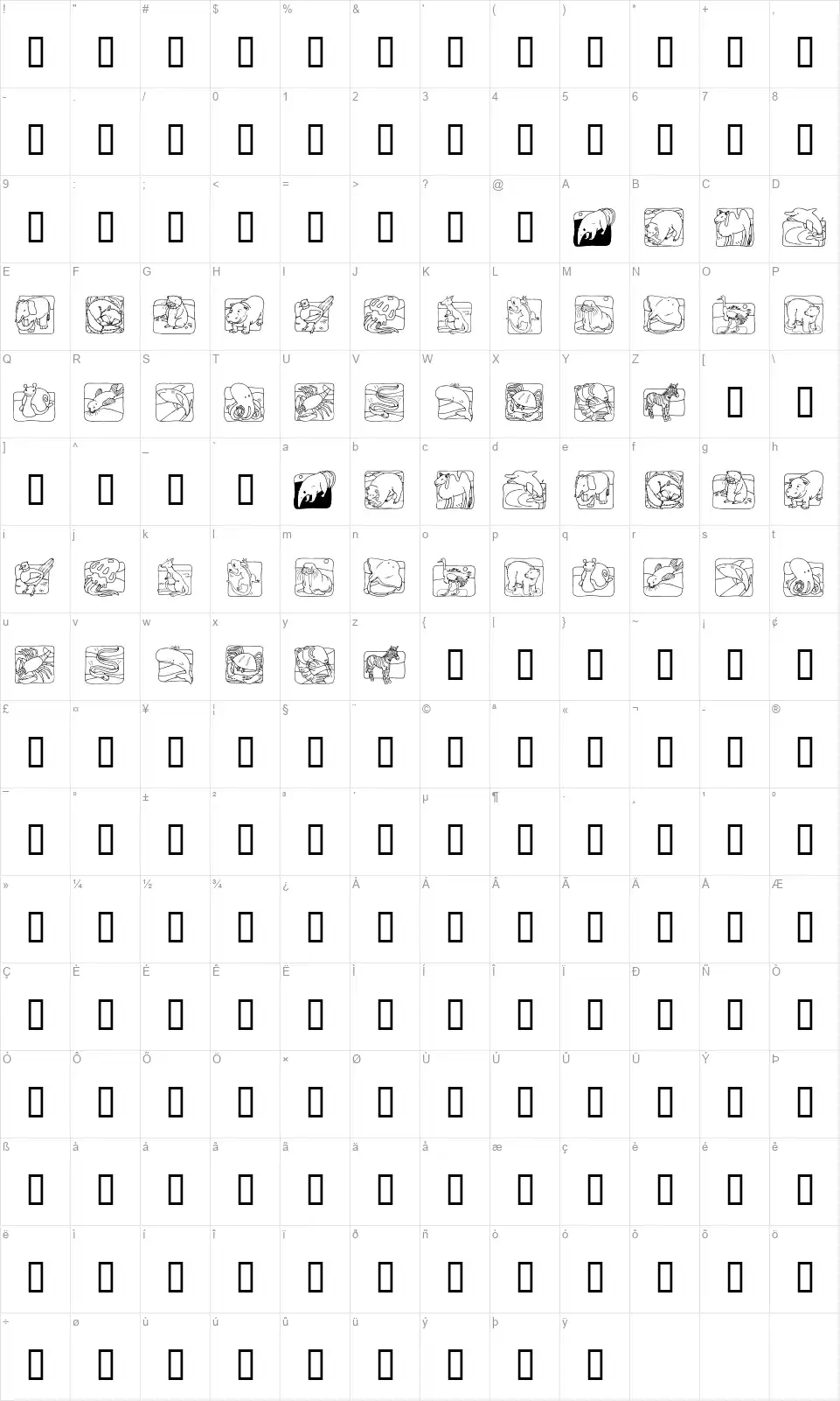 LMS Zoo and Aquarium Lifefont character map