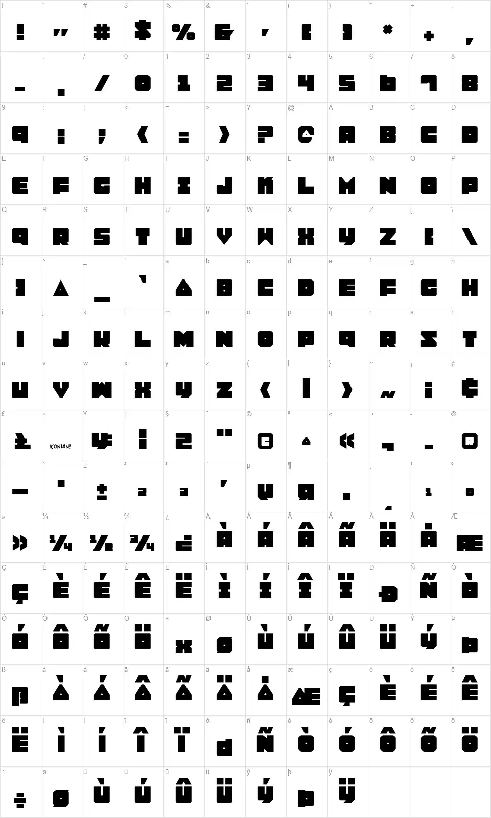 Lobotommyfont character map