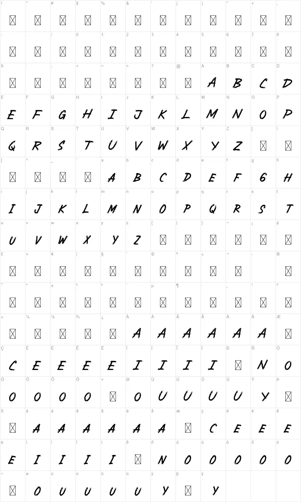 Lockmakersfont character map
