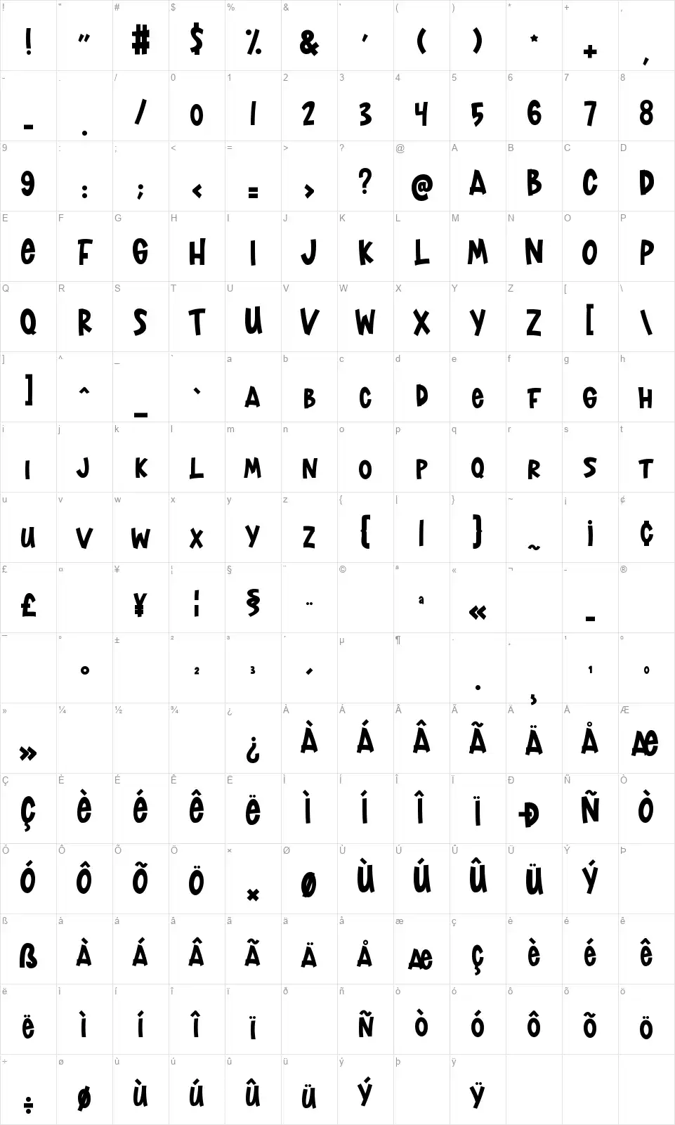 Lost Islandfont character map
