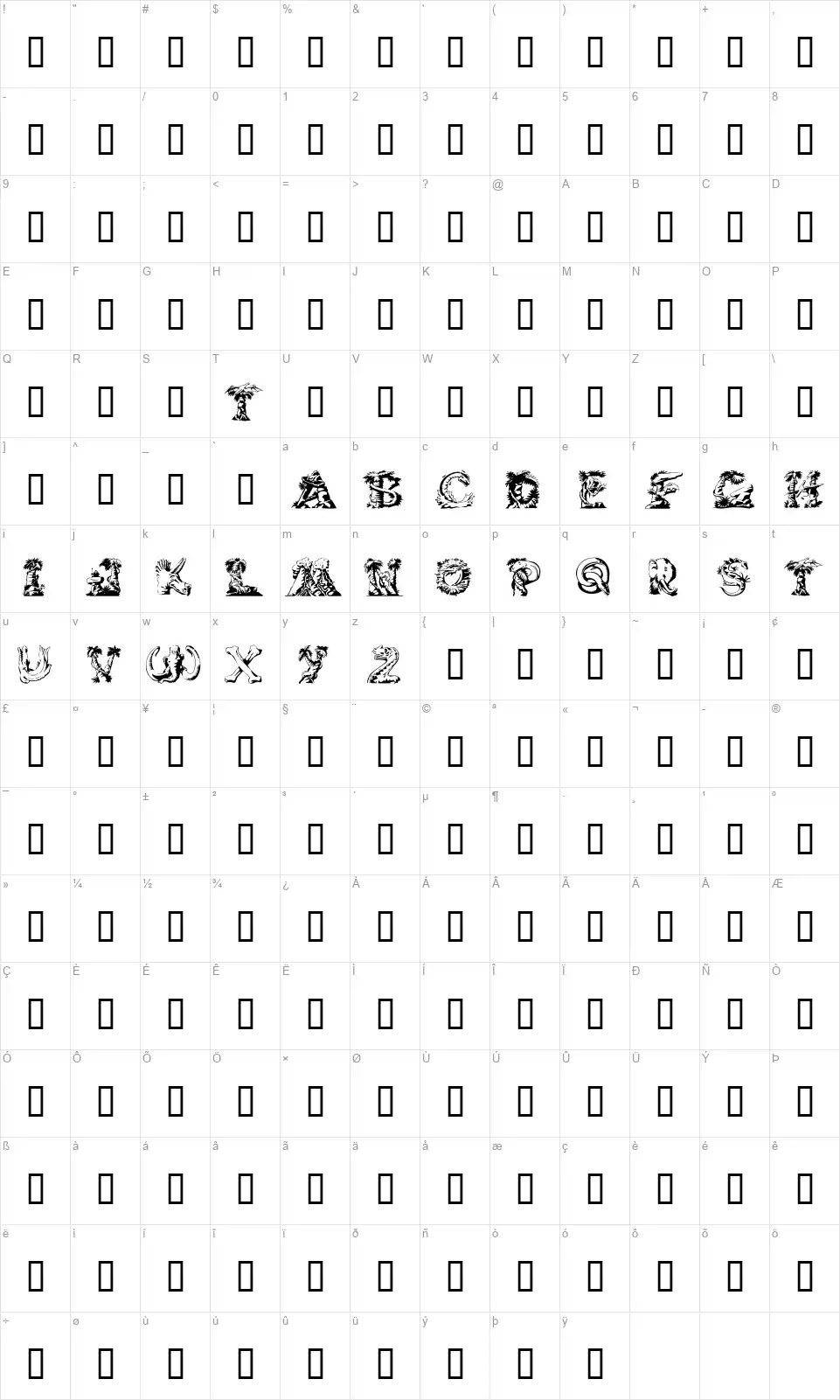 Lost Worldfont character map