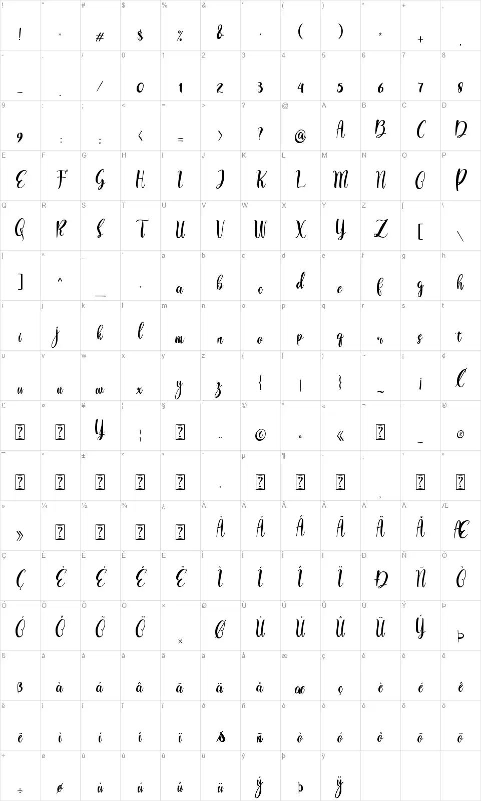 Love Springfont character map