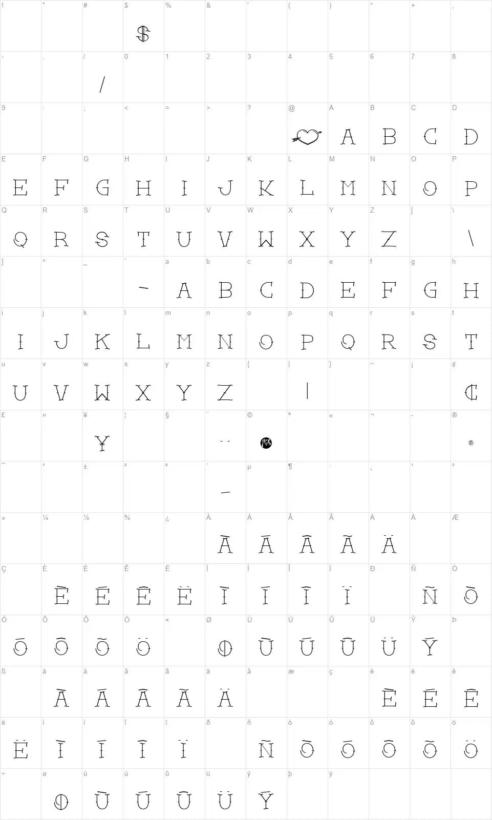 Love You Momfont character map