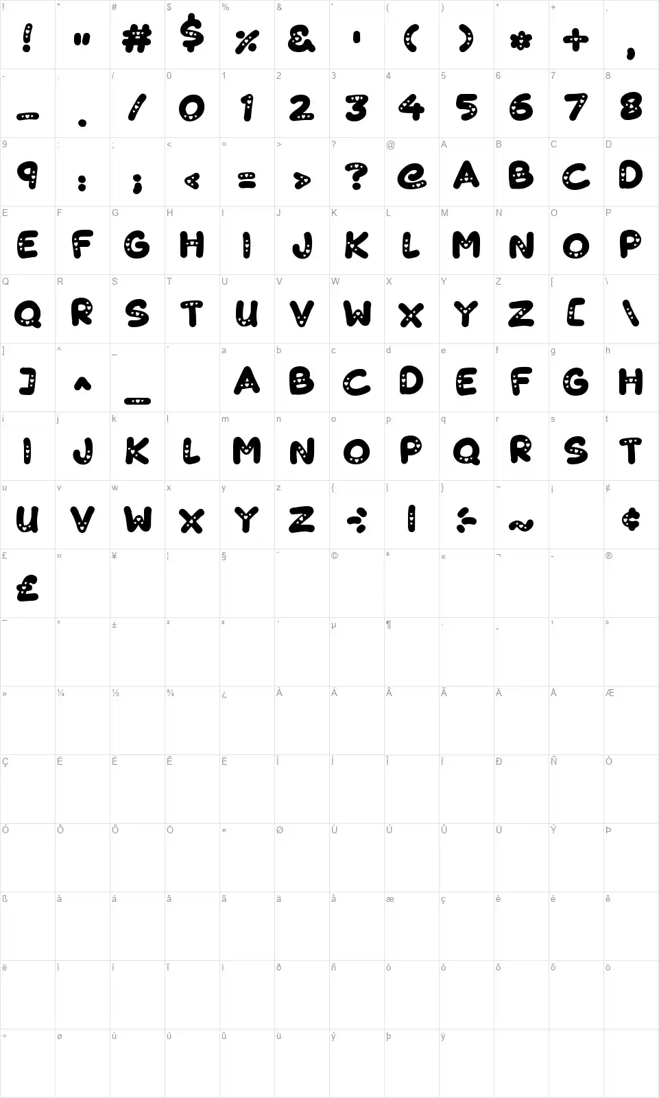Lovelingsfont character map