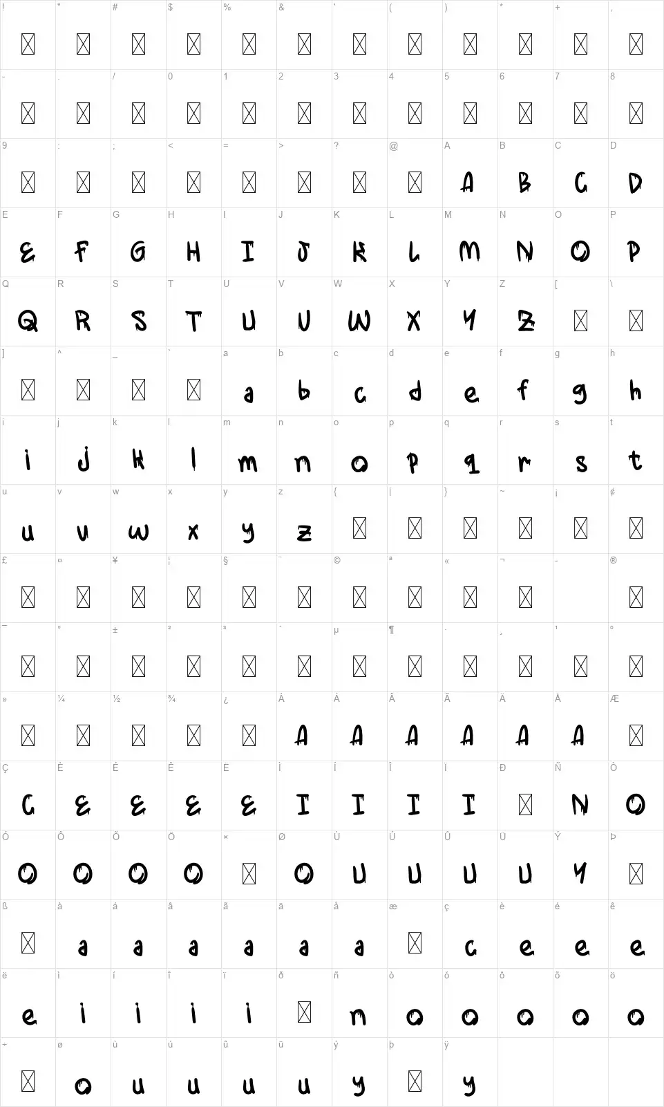 Low Backfont character map