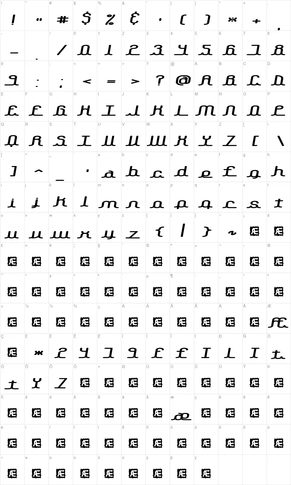 Lowdown BRKfont character map