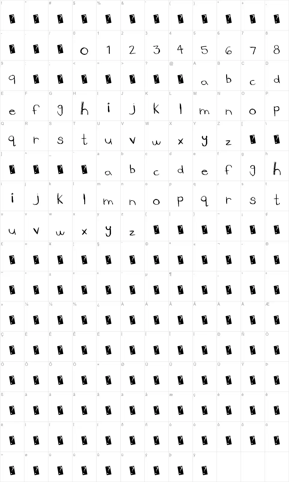 Lower Sidefont character map