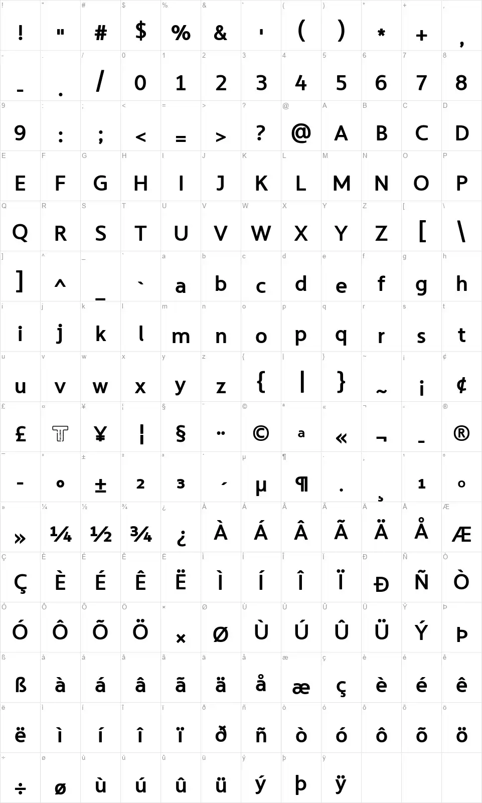 LT Asusfont character map