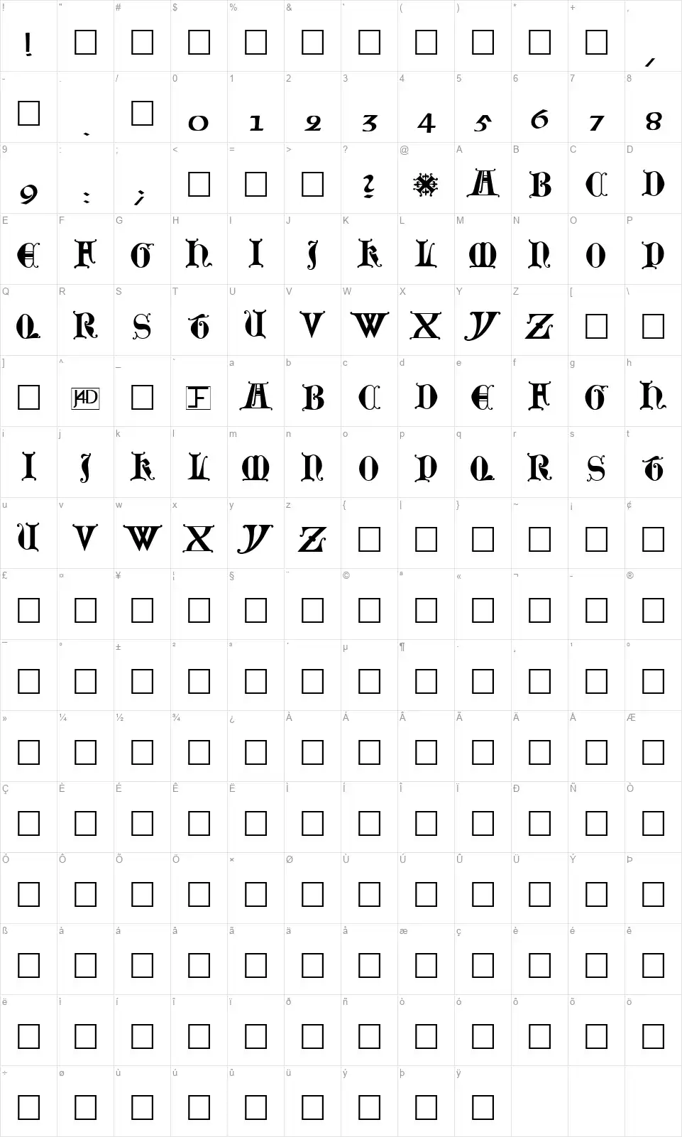 Lubeckfont character map