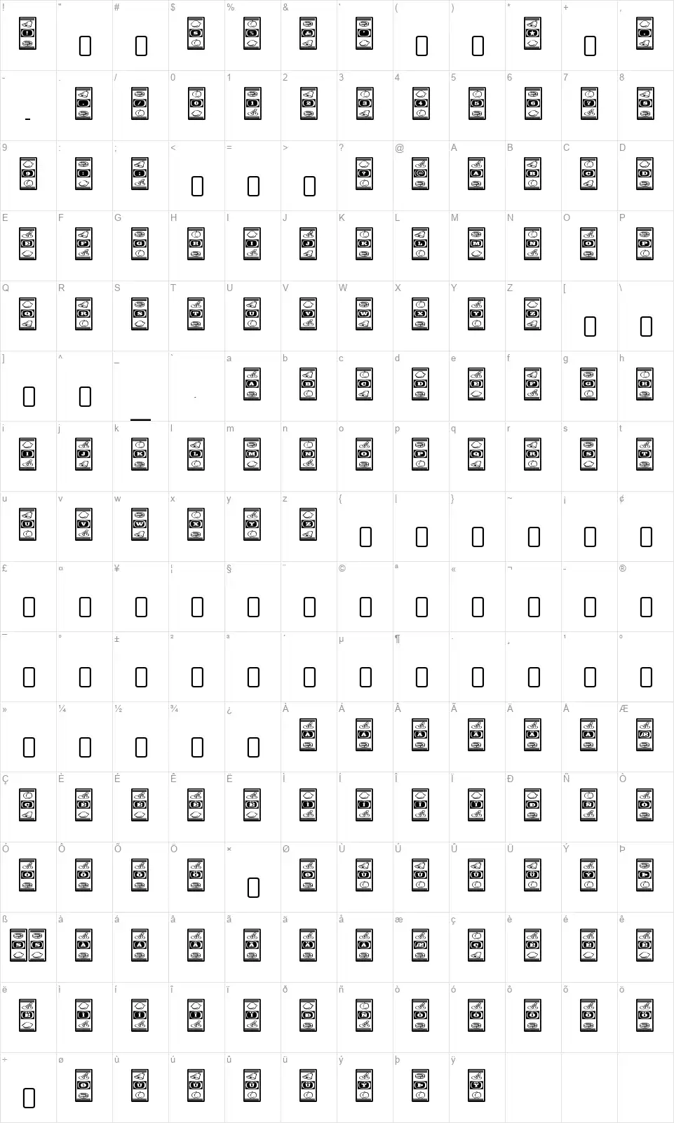 Lucky Apefont character map