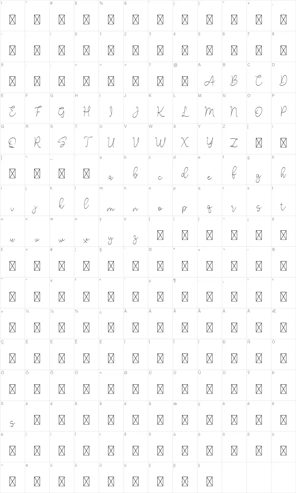 Lucylanefont character map