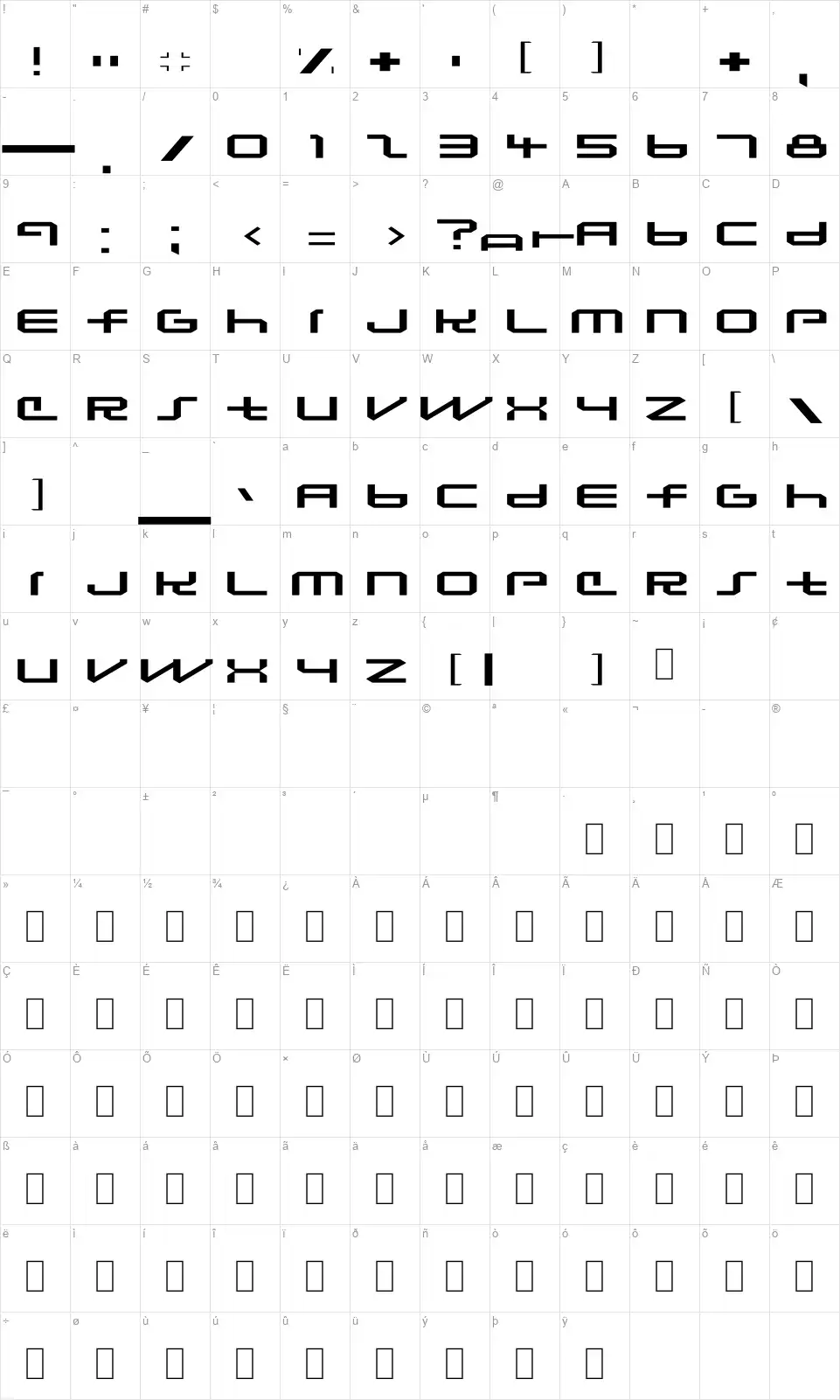 Lunasequentfont character map