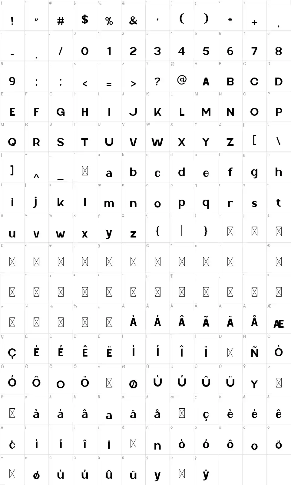 Lynsic Cisnylfont character map