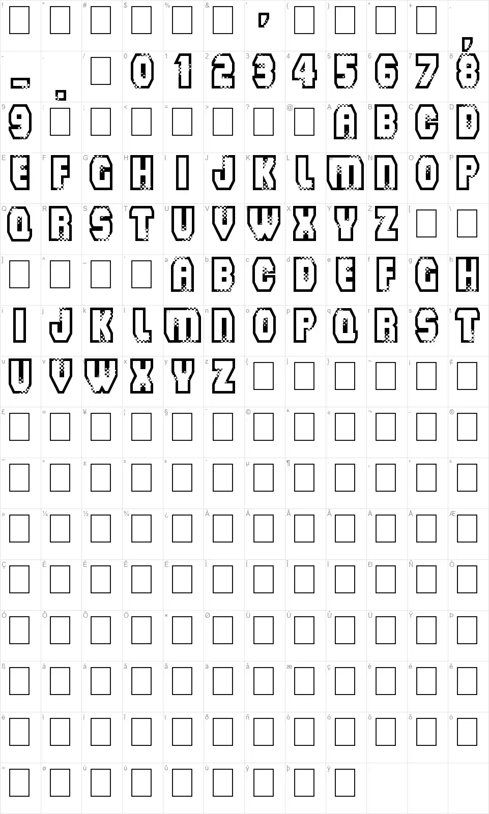 Mad Groove Blastfont character map
