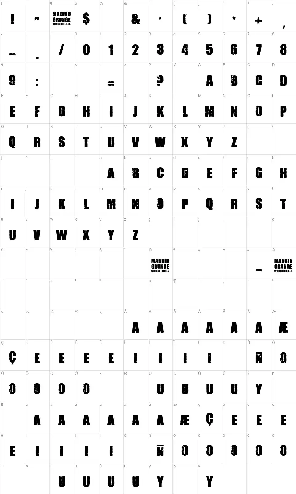 Madrid Grungefont character map
