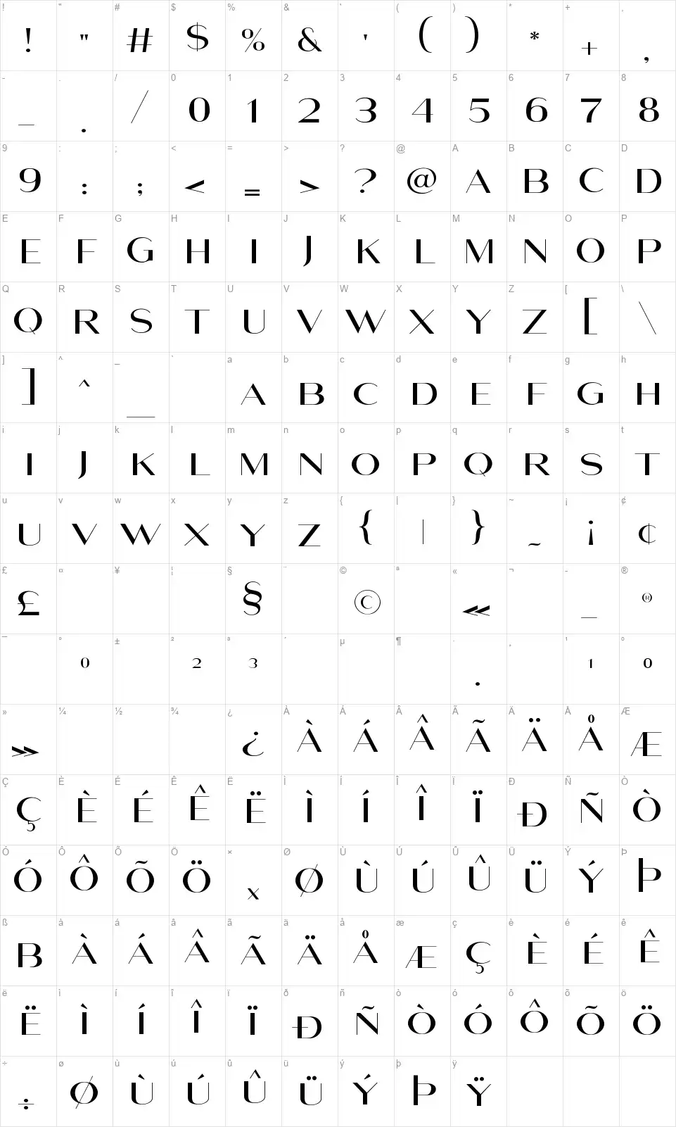 Maghonyfont character map