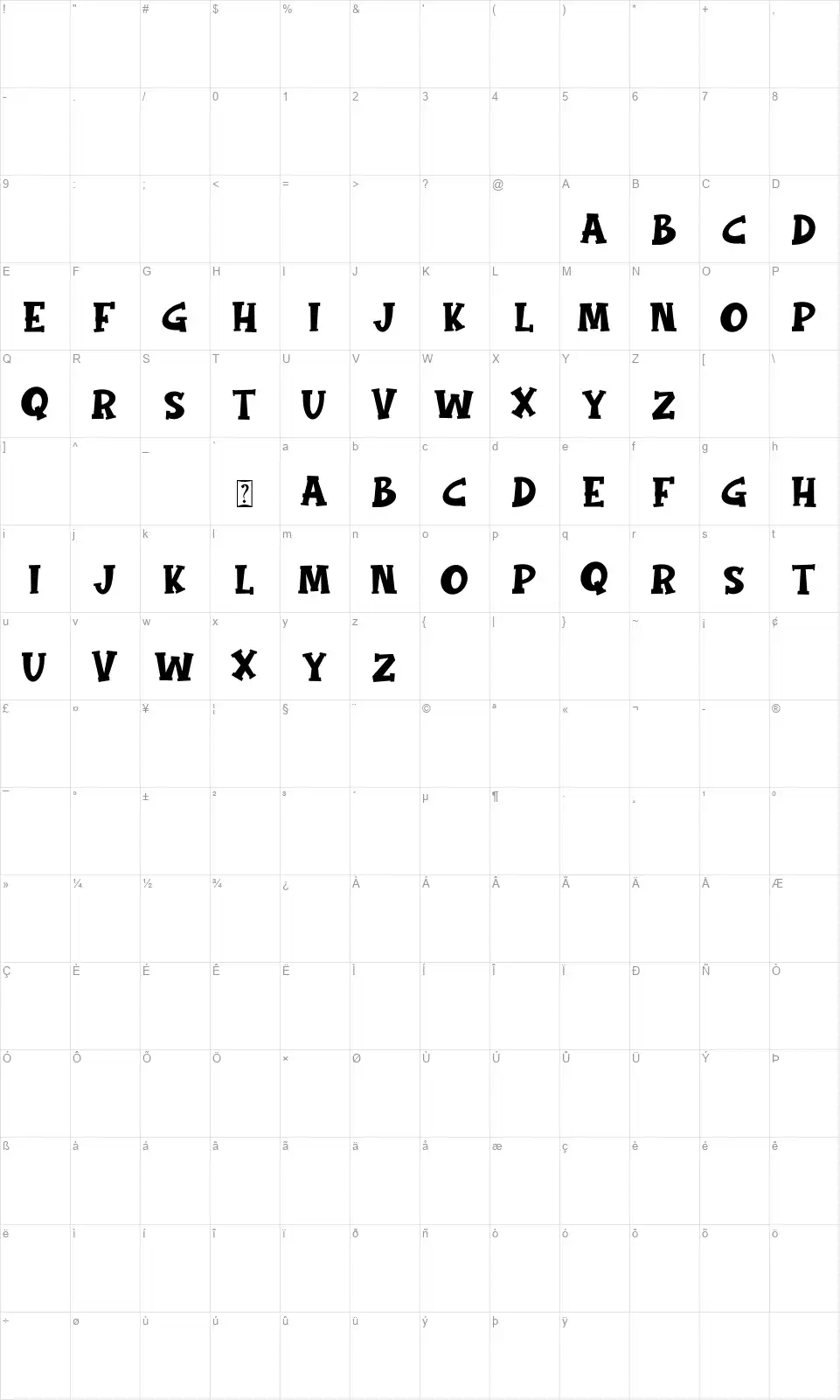 Magic Broomfont character map