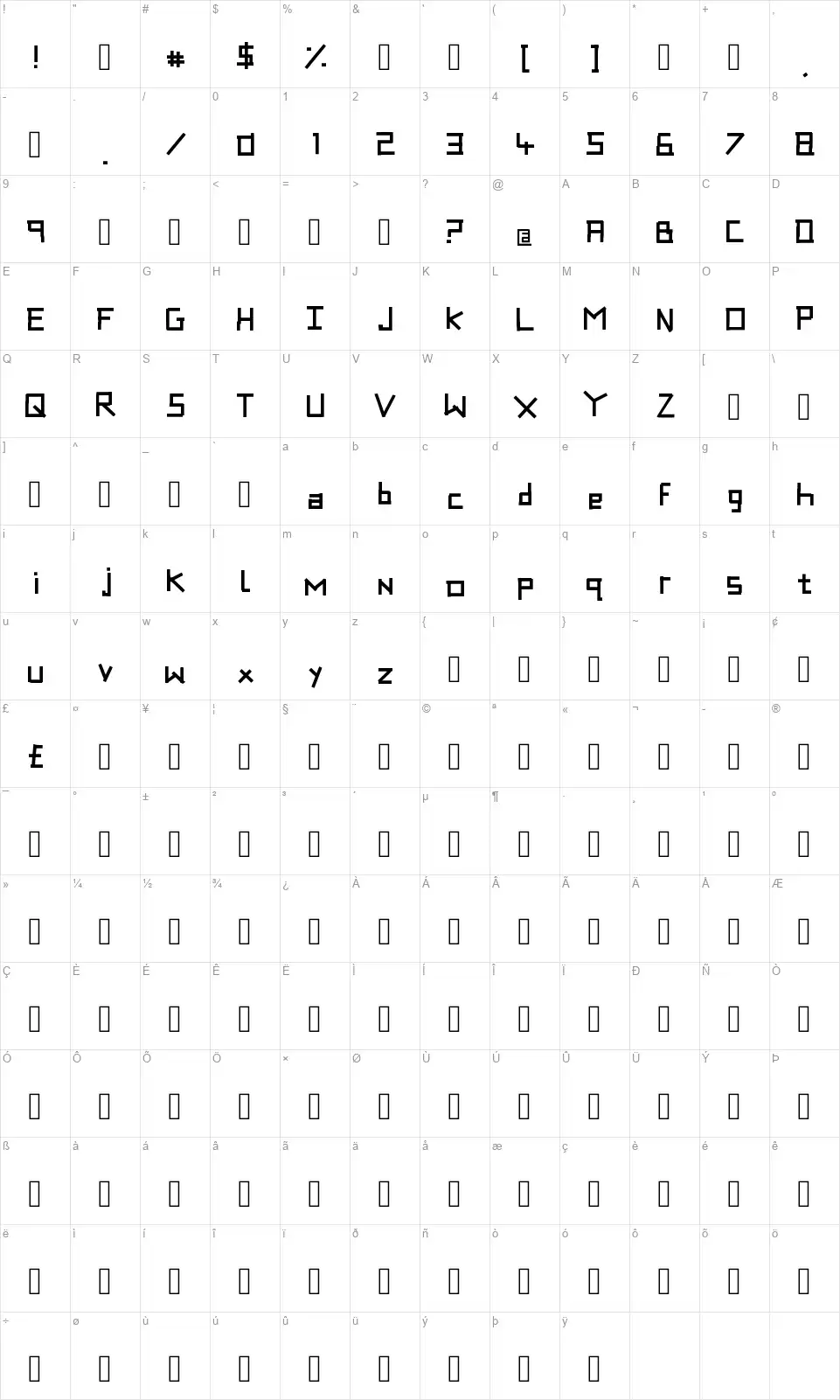 Magic Tapefont character map