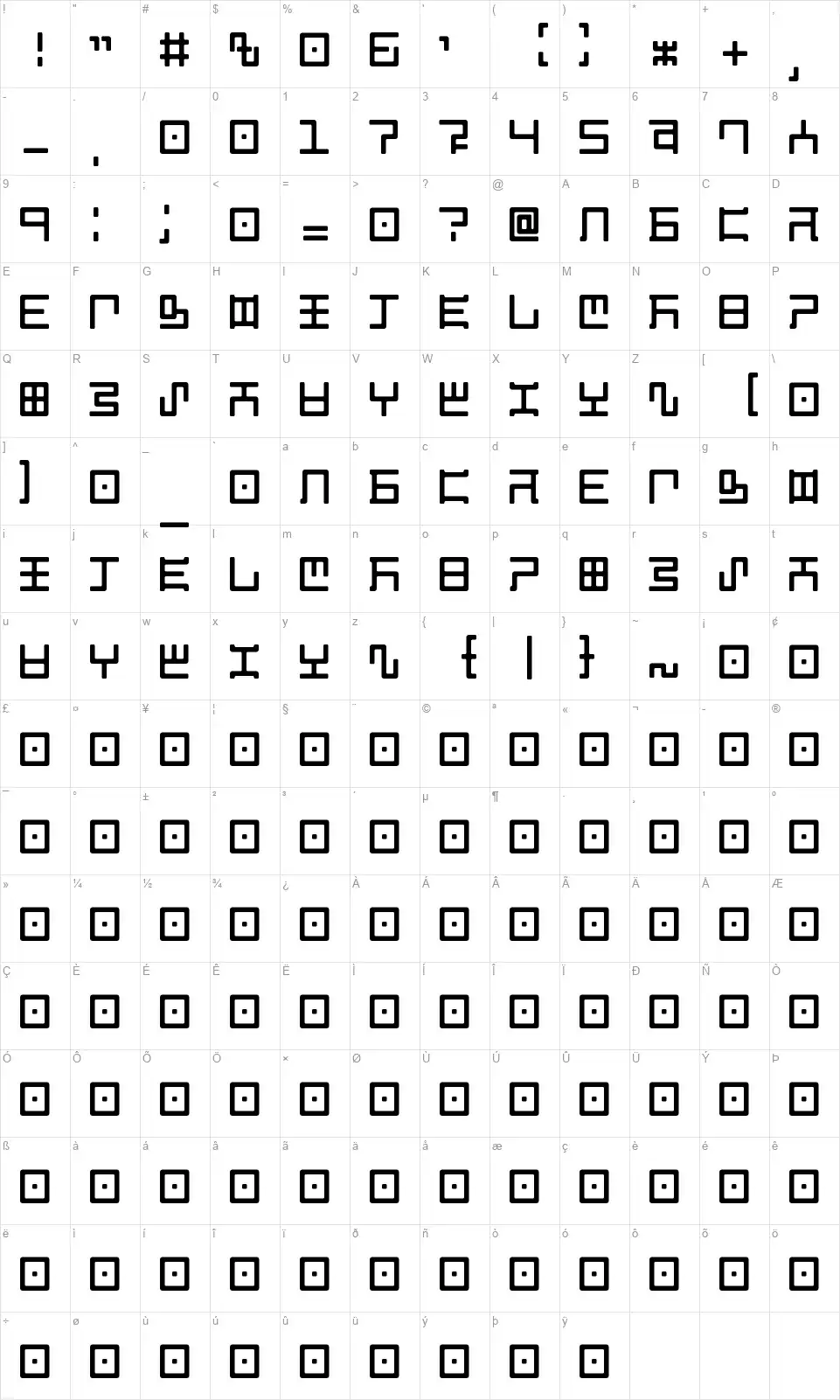 Magzeticianfont character map