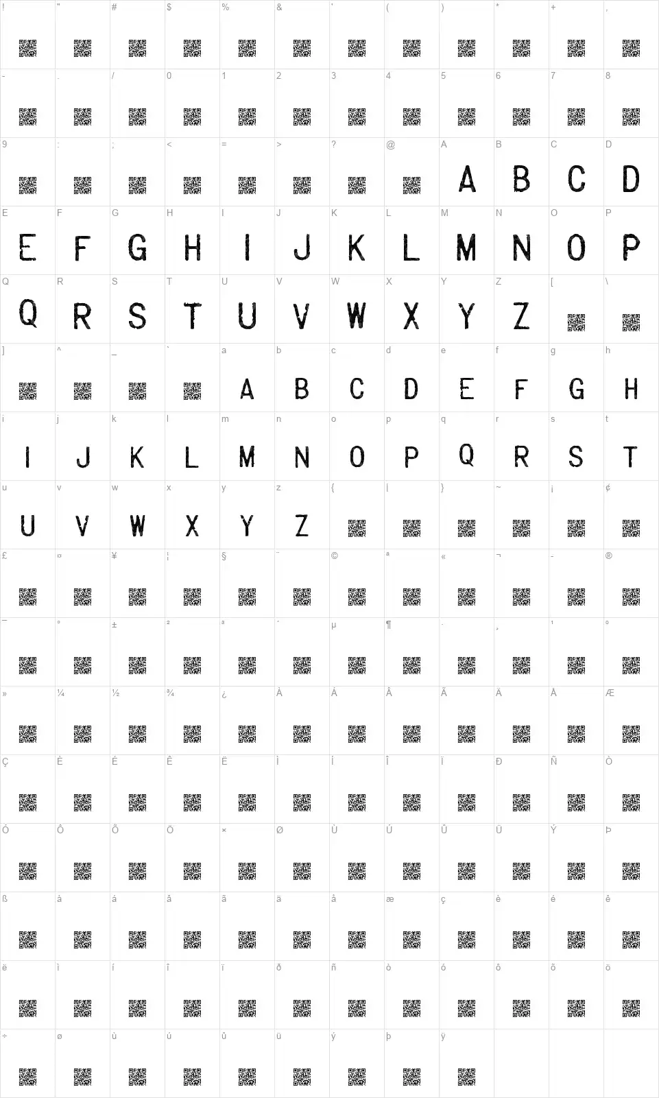 Major Labelfont character map