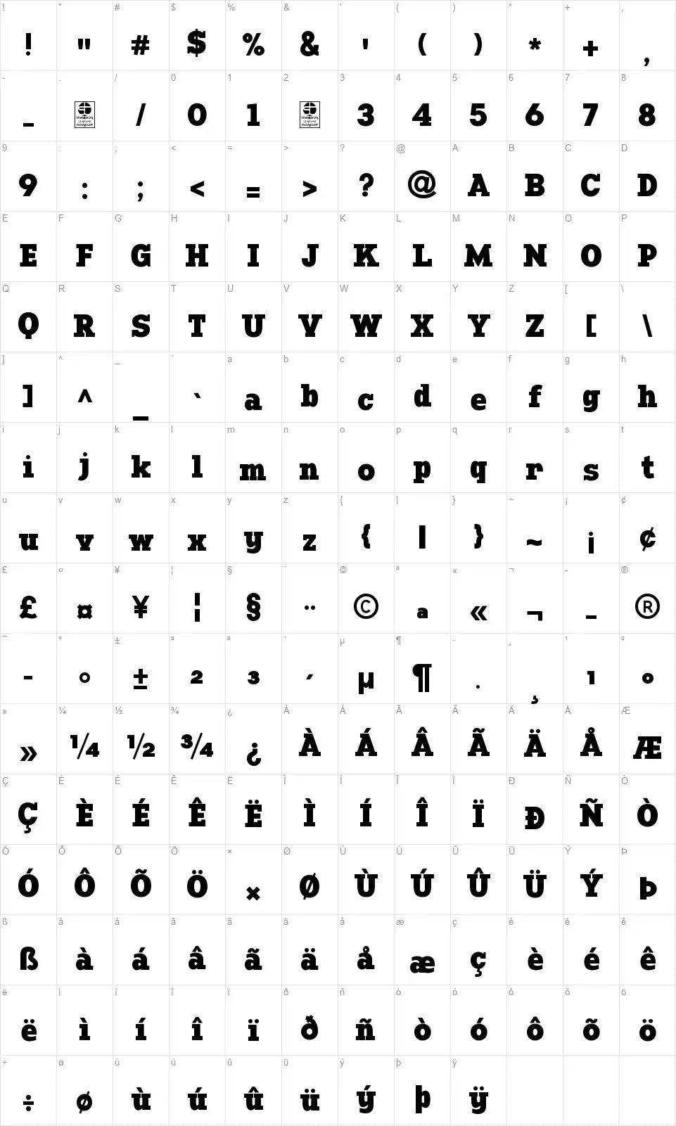 Manti Slabfont character map