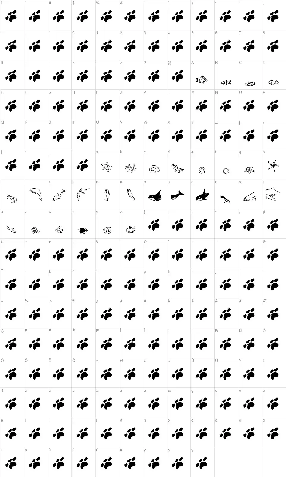 Mar Lizzyfont character map