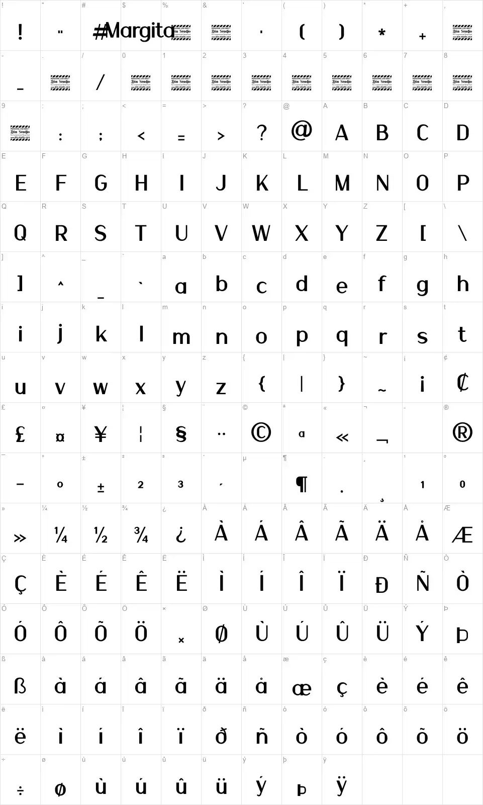 Margitafont character map