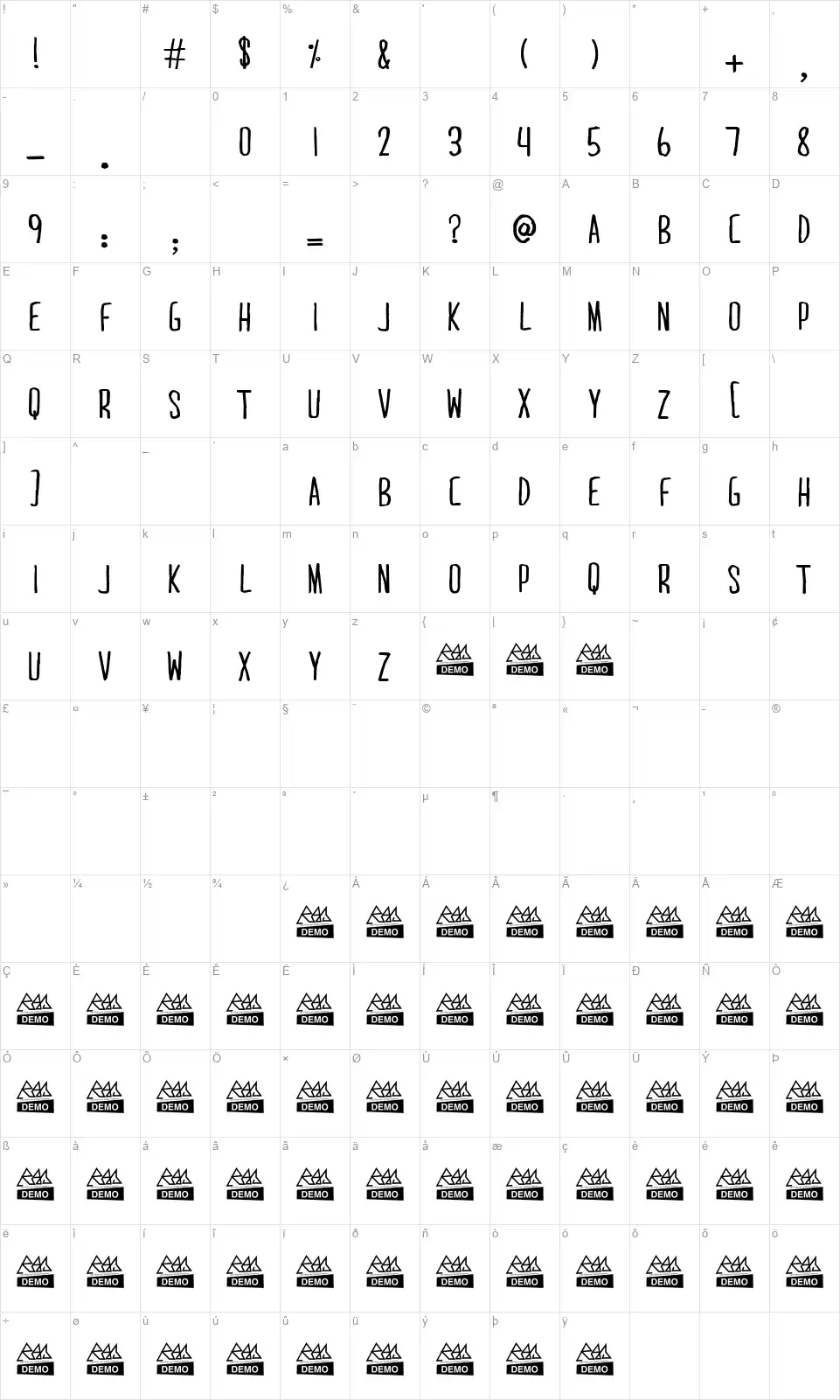 Mari & Davidfont character map