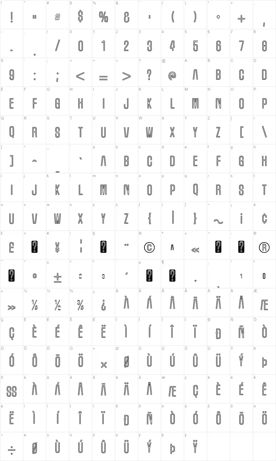 MarqueeMoon-Regularfont character map