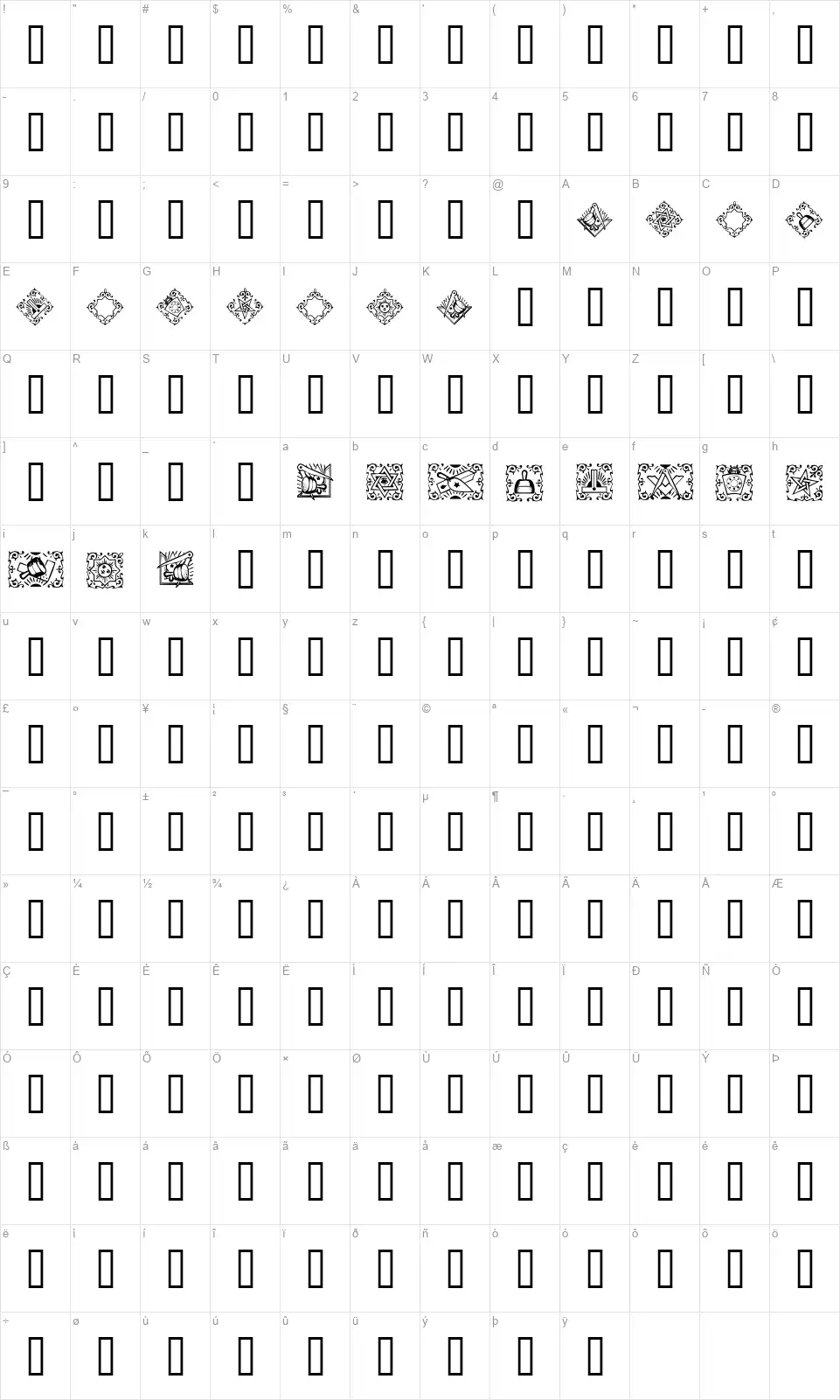 Masonicfont character map