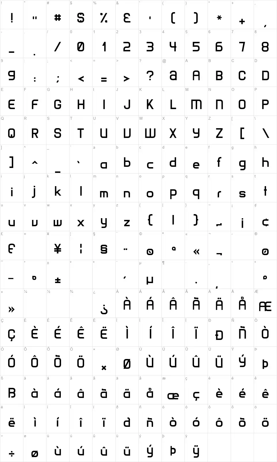 Matamatafont character map