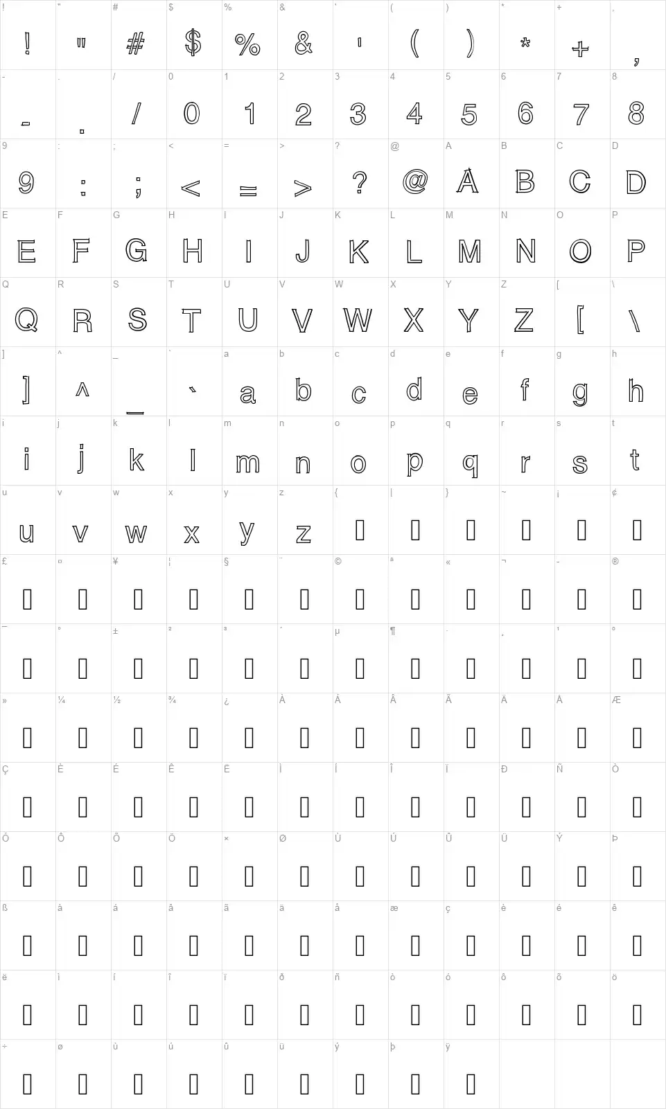 Matiasfont character map