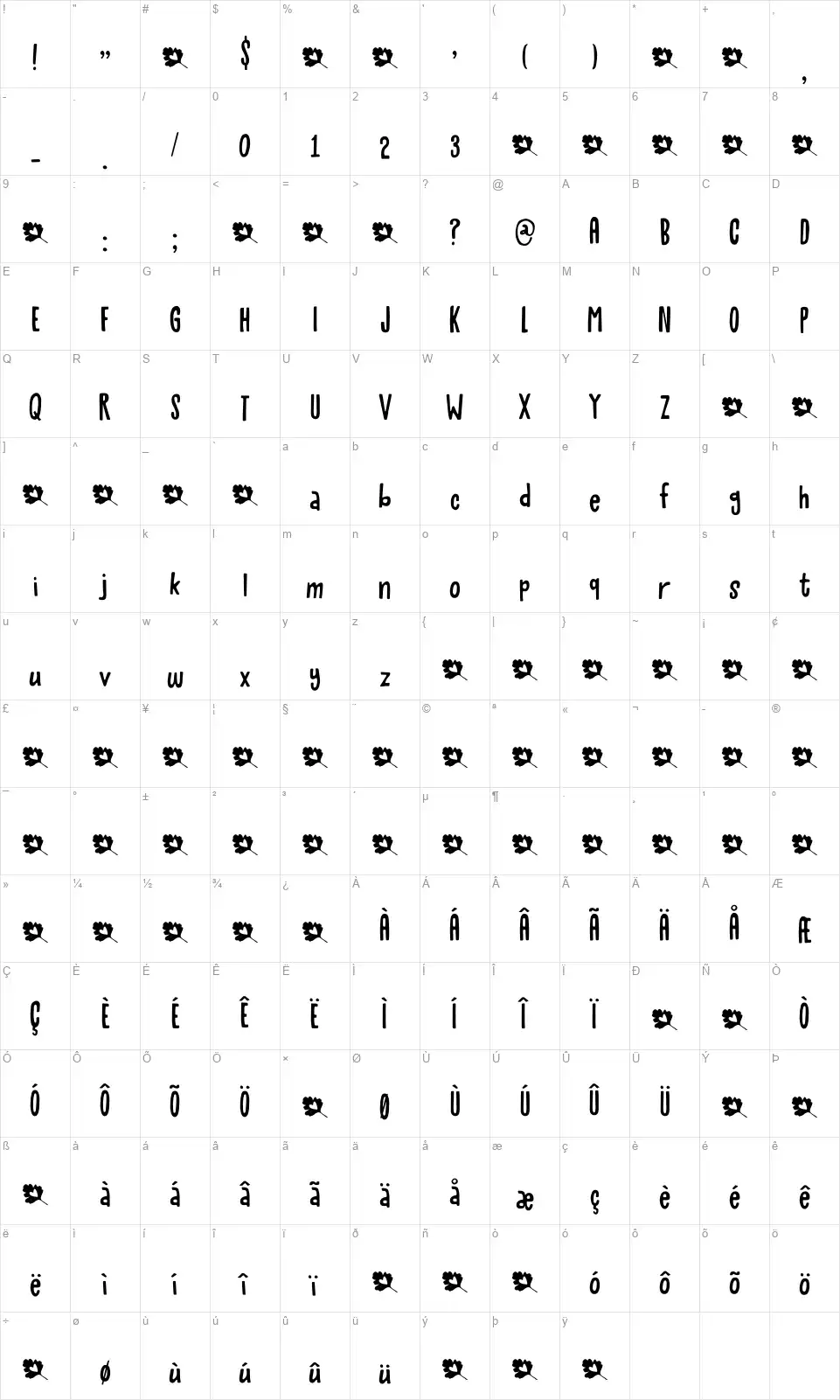 Mayblossomfont character map